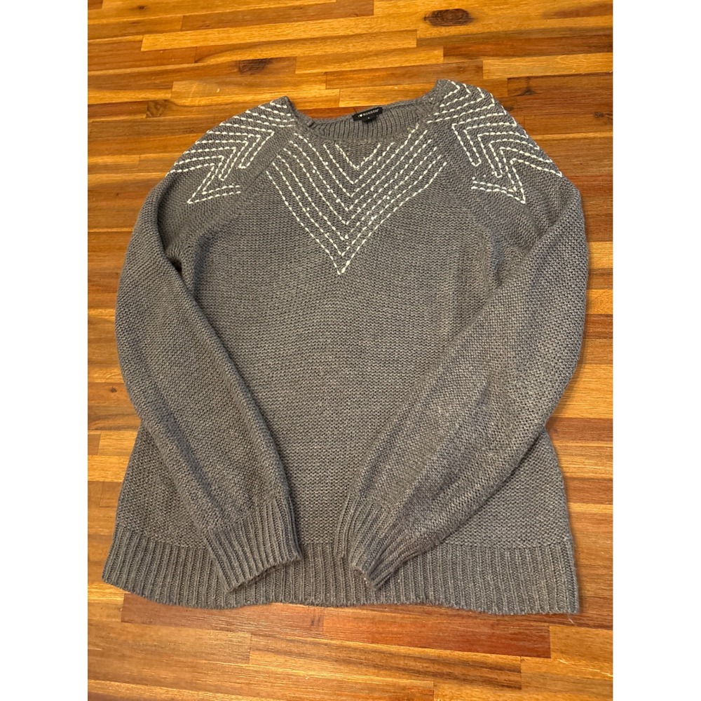 I Heart Ronson Sweater Womens Large Grey Excellent Sequin Chevron Knit